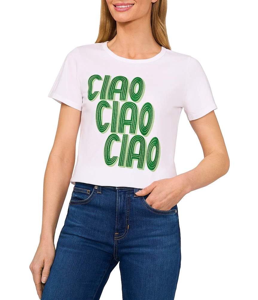 CeCe Ciao Knit Crew Neck Short Sleeve Graphic Tee