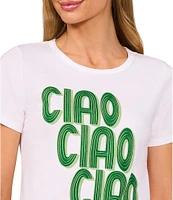 CeCe Ciao Knit Crew Neck Short Sleeve Graphic Tee