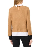 CeCe Knit Jersey Twofer Point Collar Long Sleeve Sweater Blouse