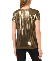 CeCe Knit Metallic Crew Neck Short Sleeve Tee