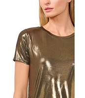 CeCe Knit Metallic Crew Neck Short Sleeve Tee