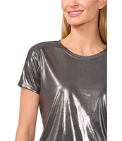 CeCe Knit Metallic Crew Neck Short Sleeve Tee