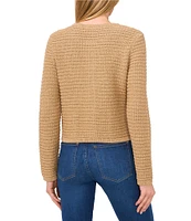 CeCe Knit Round Neck Long Sleeve Button Front Sweater