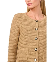 CeCe Knit Round Neck Long Sleeve Button Front Sweater