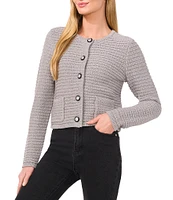 CeCe Knit Round Neck Long Sleeve Button Front Sweater