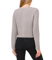 CeCe Knit Round Neck Long Sleeve Button Front Sweater