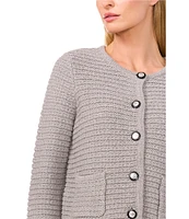 CeCe Knit Round Neck Long Sleeve Button Front Sweater