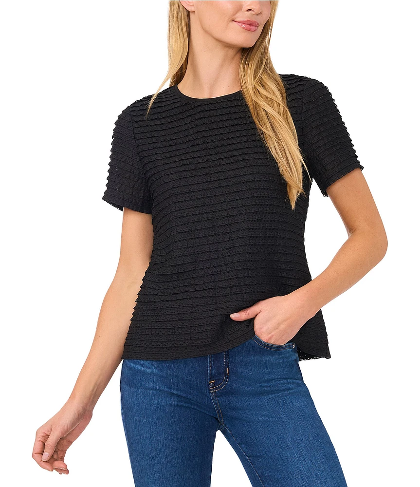 CeCe Knit Round Neck Short Sleeve Blouse