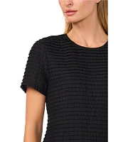 CeCe Knit Round Neck Short Sleeve Blouse