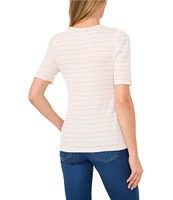 CeCe Knit Striped Metallic Crew Neck Short Sleeve Tee