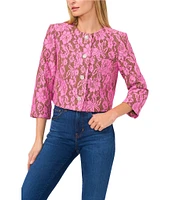 CeCe Lace Overlay Round Neck 3/4 Sleeve Cropped Button-Front Jacket