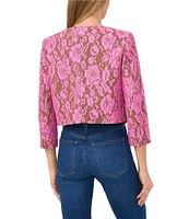 CeCe Lace Overlay Round Neck 3/4 Sleeve Cropped Button-Front Jacket