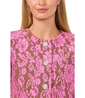 CeCe Lace Overlay Round Neck 3/4 Sleeve Cropped Button-Front Jacket