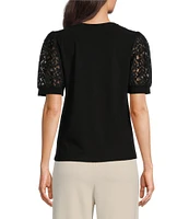 CeCe Lace Puff Short Sleeve Crew Neck Blouse