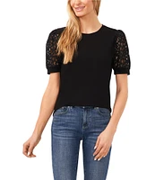 CeCe Lace Puff Short Sleeve Crew Neck Blouse