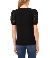 CeCe Lace Puff Short Sleeve Crew Neck Blouse