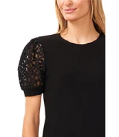 CeCe Lace Puff Short Sleeve Crew Neck Blouse