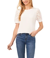 CeCe Lace Puff Short Sleeve Crew Neck Blouse