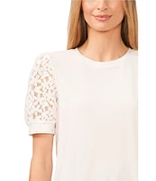 CeCe Lace Puff Short Sleeve Crew Neck Blouse