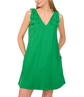 CeCe Linen Blend V-Neck Sleeveless A-Line Dress