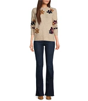 CeCe Long Sleeve Crew Neck Floral Intarsia Sweater