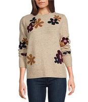 CeCe Long Sleeve Crew Neck Floral Intarsia Sweater