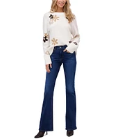 CeCe Long Sleeve Crew Neck Floral Intarsia Sweater