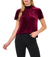 CeCe Mock Neck Short Sleeve Open Tie Back Blouse