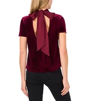 CeCe Mock Neck Short Sleeve Open Tie Back Blouse