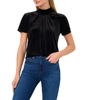 CeCe Mock Neck Short Sleeve Open Tie Back Blouse