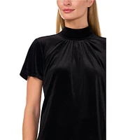 CeCe Mock Neck Short Sleeve Open Tie Back Blouse