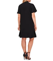 CeCe Plus Size Bow Mock Neck Short Sleeve Flounce Hem A-Line Dress