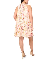 CeCe Plus Size Charmeuse Floral Print Halter Mock Neck Sleeveless Shift Dress