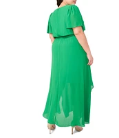 CeCe Plus Size Chiffon V-Neckline Short Sleeve Maxi Dress