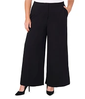 CeCe Plus Size Crepe High Rise Single Pleat Flat Front Full Length Wide Pants