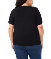 CeCe Plus Size Crepe Knit Crew Neck Short Sleeve Embellished Bow Top