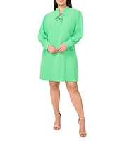 CeCe Plus Size Crepe V-Neck Cuffed Long Cuffed Sleeves Tie Shift Dress