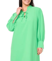CeCe Plus Size Crepe V-Neck Cuffed Long Cuffed Sleeves Tie Shift Dress