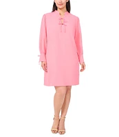 CeCe Plus Size Crepe V-Neck Cuffed Long Cuffed Sleeves Tie Shift Dress