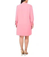 CeCe Plus Size Crepe V-Neck Cuffed Long Cuffed Sleeves Tie Shift Dress