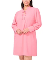 CeCe Plus Size Crepe V-Neck Cuffed Long Cuffed Sleeves Tie Shift Dress