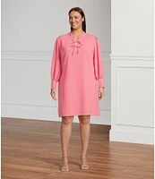 CeCe Plus Size Crepe V-Neck Cuffed Long Cuffed Sleeves Tie Shift Dress