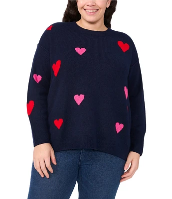 CeCe Plus Size Crew Neck Long Sleeve Heart Sweater