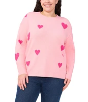 CeCe Plus Size Crew Neck Long Sleeve Heart Sweater