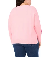 CeCe Plus Size Crew Neck Long Sleeve Heart Sweater