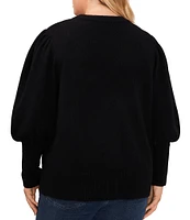 CeCe Plus Size Crew Neck Long Sleeve Rhinestone Bow Jersey Knit Sweater