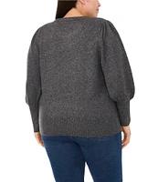 CeCe Plus Size Crew Neck Long Sleeve Rhinestone Bow Jersey Knit Sweater