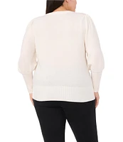 CeCe Plus Size Crew Neck Long Sleeve Rhinestone Bow Jersey Knit Sweater