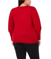 CeCe Plus Size Crew Neck Long Sleeve Rhinestone Bow Jersey Knit Sweater