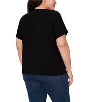 CeCe Plus Size Crew Neck Short Sleeve Rhinestone Bow Blouse